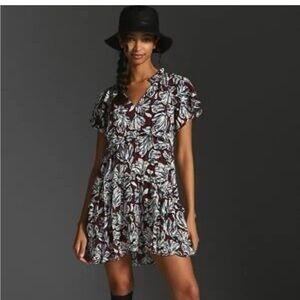 Anthropologie Black and White Flower Print Mini Dress